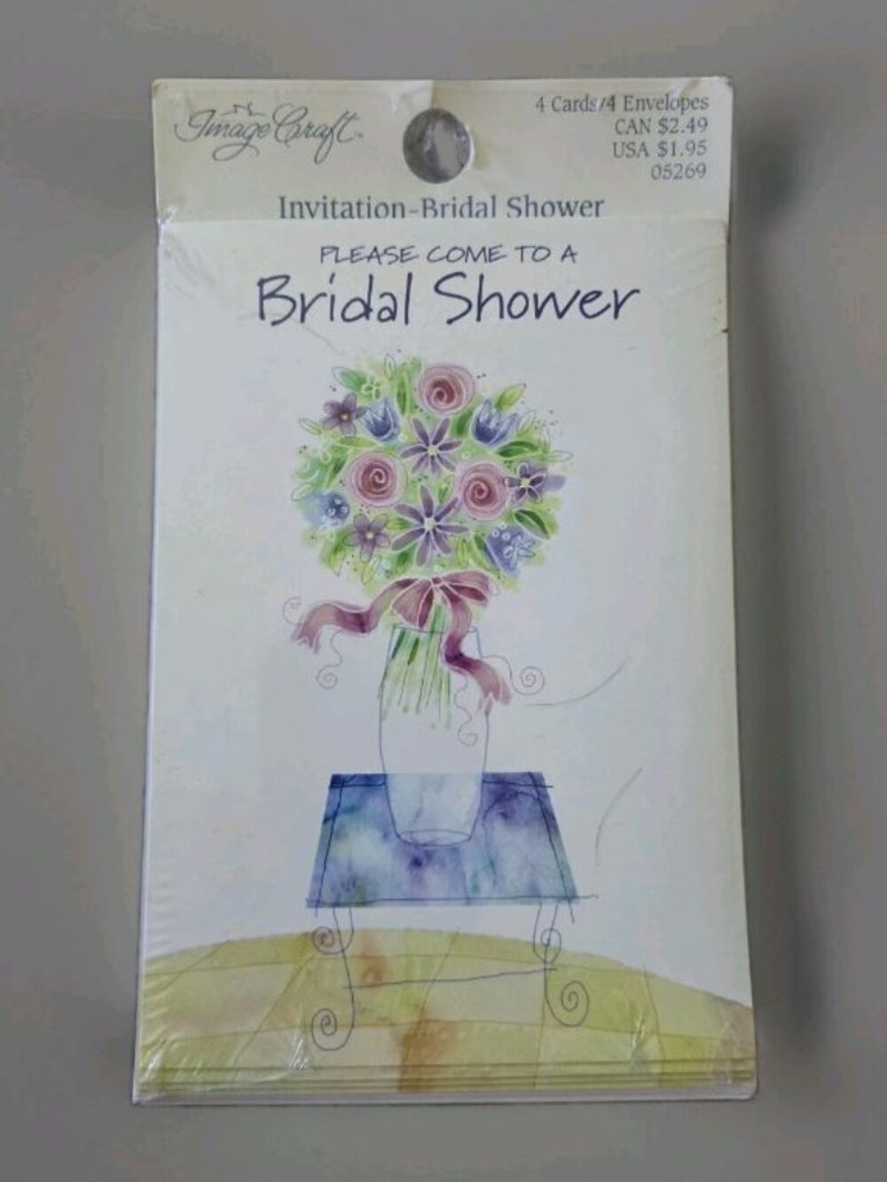 Image Craft 4 Cards Floral Bridal Shower Invitations Stationery Set Vintage